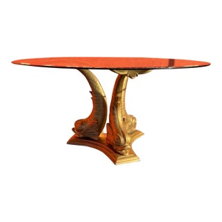 Hollywood Regency Solid Brass Dolphin Dining Table For Sale
