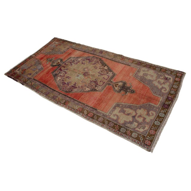 1960s Distressed Area Rug Hand Knotted Muted Color Oushak Medallion Rug - 3'6'' X 6'8'' For Sale - Image 5 of 14