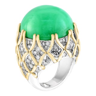 Gia Certified 40ct Jadeite Jade & 4ct Diamond Cocktail Ring 18ky Gold No Treat For Sale