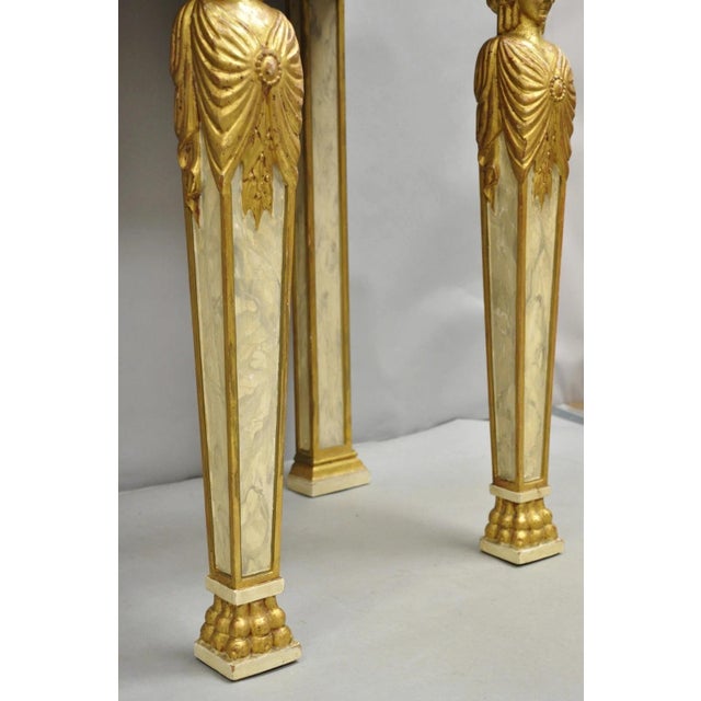 Antique Italian Neoclassical Cream & Gold Marble Top Figural Long Console Table For Sale - Image 10 of 12
