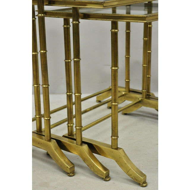 Brass Faux Bamboo Glass Top Nesting Side Tables Set of 3 Chairish