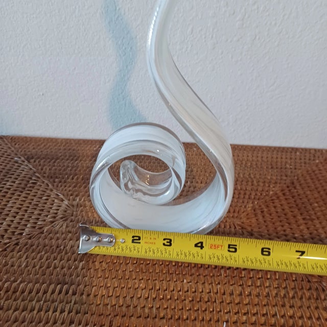 Glass Vintage 90s Murano Style Dancing Flame White Sparkle Ribbon Art Glass Sculpture For Sale - Image 7 of 8