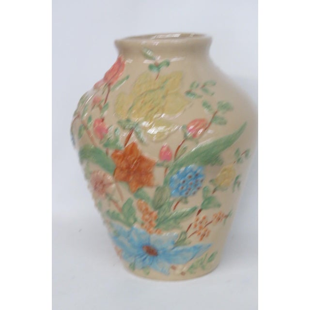 RRP Co Roseville Lucia Vase Tall Ceramic Raised Floral Motif Cream Color 4527b For Sale - Image 13 of 14