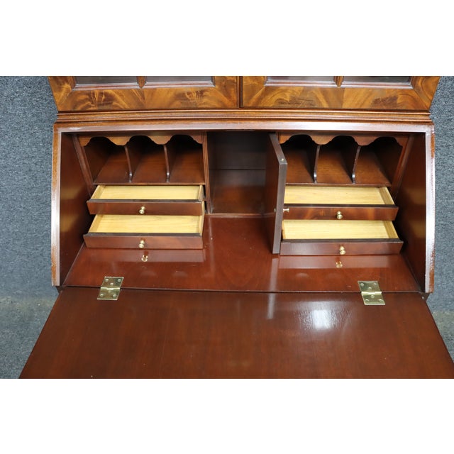Council Craftsmen Mahogany Secretary Bookcase With Glass Doors & Drop Front Desk For Sale - Image 11 of 14