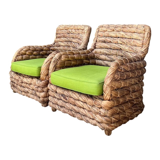 Late 20th Century Vintage Twisted Rattan Lounge Chairs After Ralph Lauren - A Pair For Sale - Image 5 of 18