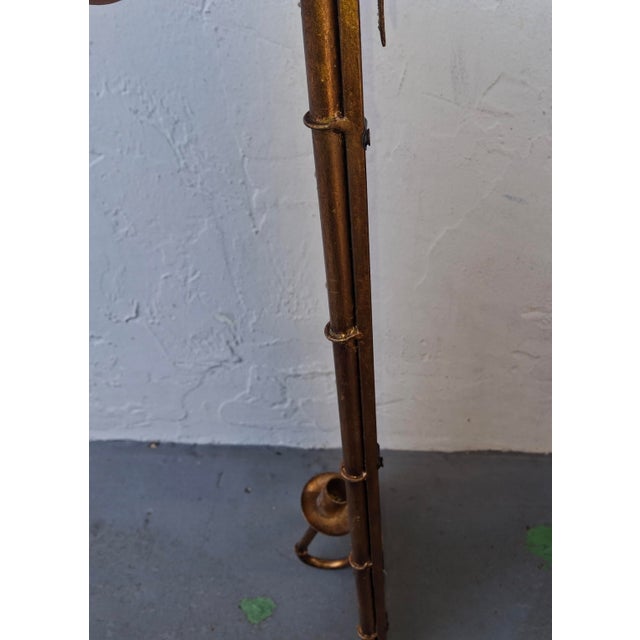 1940's Hollywood Regency Heavy Gilt Iron Faux Bamboo Wall Mirror Candle Accent For Sale - Image 9 of 12