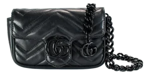 Gucci Gg Black Calfskin Matelasse Monochrome Marmont Chain Belt Bag