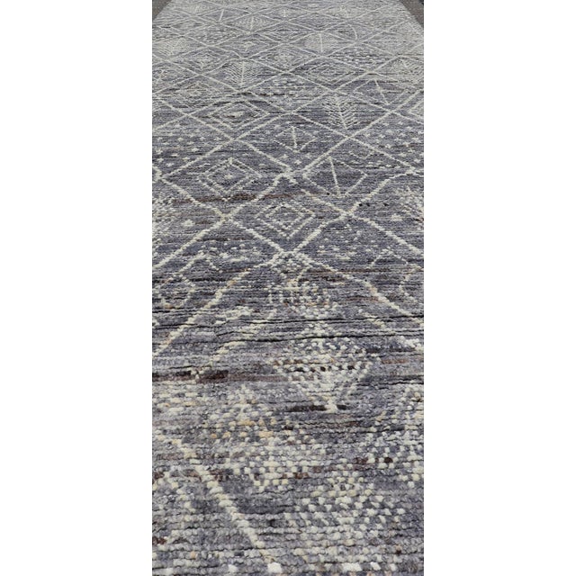 2020s Modern Casual Gallery Runner With Moroccan Diamond Pattern in Purple & Ivory 4'2 X 15'10 For Sale - Image 5 of 12