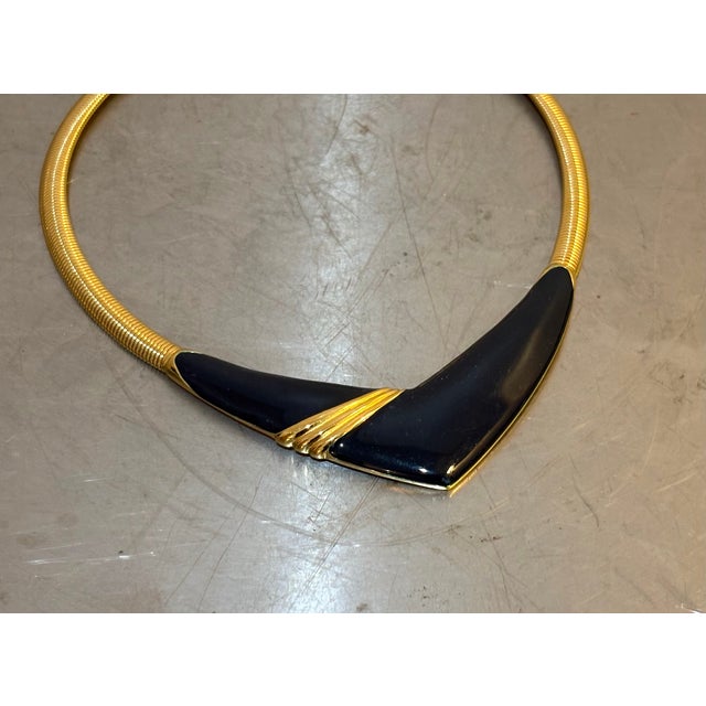 Monet Monet 1970s-80s Gold Tone/Black Enamel Collar Necklace For Sale - Image 4 of 4