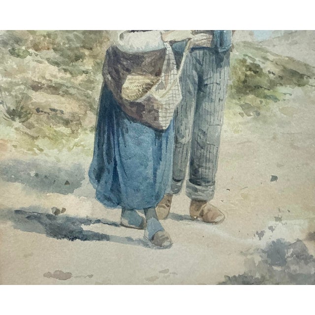 Quality Antique 19th Century Signed Man Lady Woman Realism Watercolor Painting For Sale In New York - Image 6 of 9