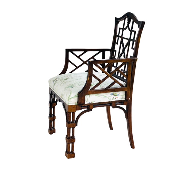 1950s Antique George III Chinese Chippendale Armchair in Thibaut for Scalamandre For Sale - Image 5 of 8