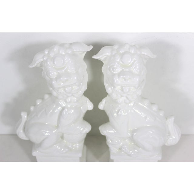 Vintage White Ceramic Foo Dogs a Set For Sale - Image 4 of 11