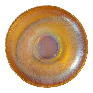 Vintage Amber Pearlessence Art Glass Low Bowl For Sale