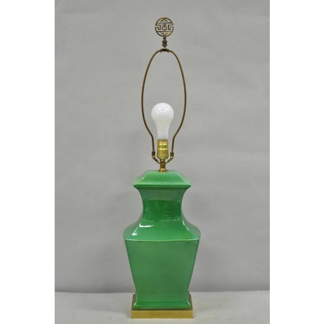 Vintage Paul Hanson Chinoiserie Green Porcelain Jardiniere Oriental Table Lamp For Sale - Image 12 of 12