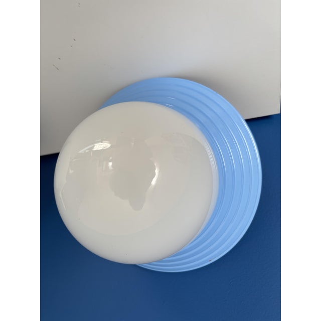 Blue Vintage Blue Metal Wall Light with Opaline Globe 1970s Design Light Fixture For Sale - Image 8 of 9