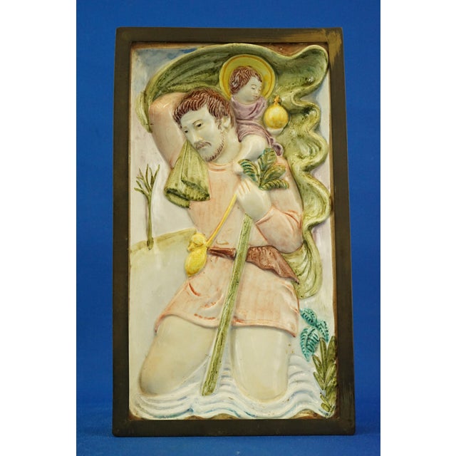 Bas-Relief Plaque Sculpture of Saint Christopher with Baby Jesus from Le Tre Aaa, Turin, Italy, 1920s For Sale - Image 13 of 18