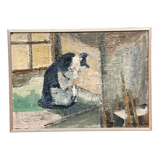 Stig Rosell, The Cat in the Window, 1950s, Oil on Canvas, Framed For Sale
