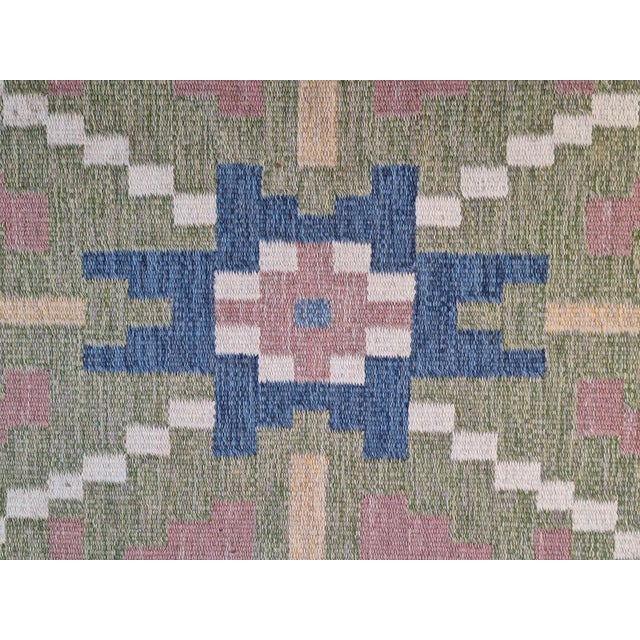 Mid-Century Swedish Wool Flatweave Rug with Geometric Design For Sale - Image 9 of 12