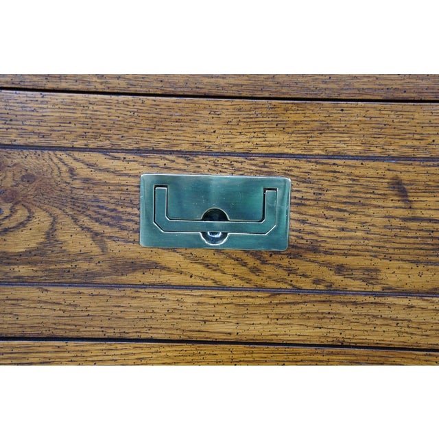 1980s Henredon Scene One Oak Campaign Curio Display Cabinet Library Bookcase 84" For Sale - Image 14 of 15
