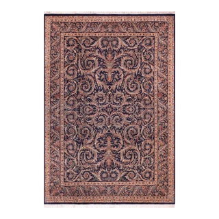 Art Nouveau Organic Savonnerie Pak-Persian Blue/Blue Wool Rug - 8'11'' X 12'5'' For Sale
