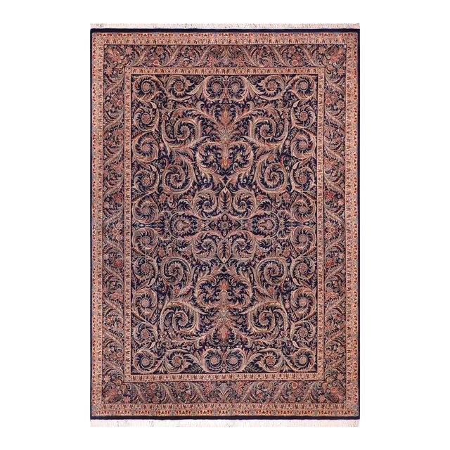 Art Nouveau Organic Savonnerie Pak-Persian Blue/Blue Wool Rug - 8'11'' X 12'5'' For Sale