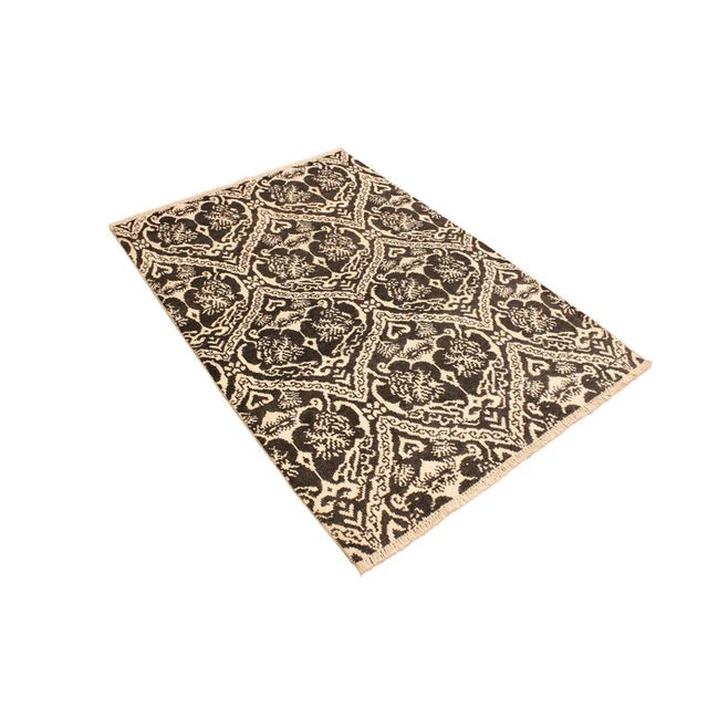 Contemporary 1990s Shabby Chic Modern Charcoal/Ivory Wool & Viscose Rug - 4'3 X 6'2 For Sale - Image 3 of 8