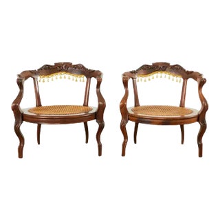 Pair of Venetian Rococo Style Caned Barrel Armchairs For Sale