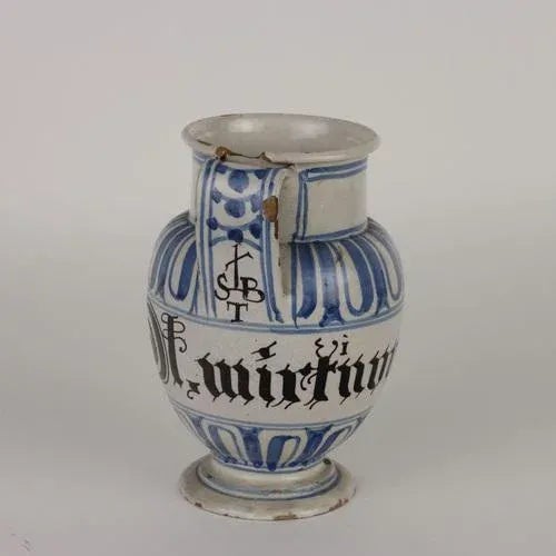 18th Century Pharmacy Jug Majolica Man, Bassano, Italy For Sale - Image 3 of 9