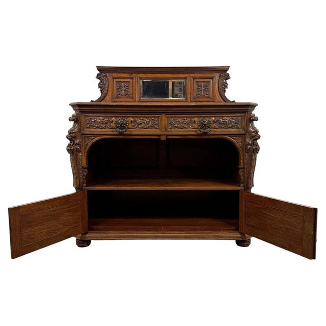 19th Century English Pollard Oak Sideboard with Bevelled Mirror For Sale - Image 4 of 15