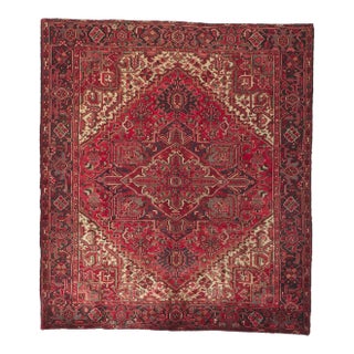 Vintage Persian Heriz Rug - 07'07 X 08'08 For Sale