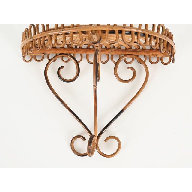 Midcentury Modern Wall Shelf in Curved Rattan and Bamboo by Franco Albini, 1960s For Sale - Image 6 of 15