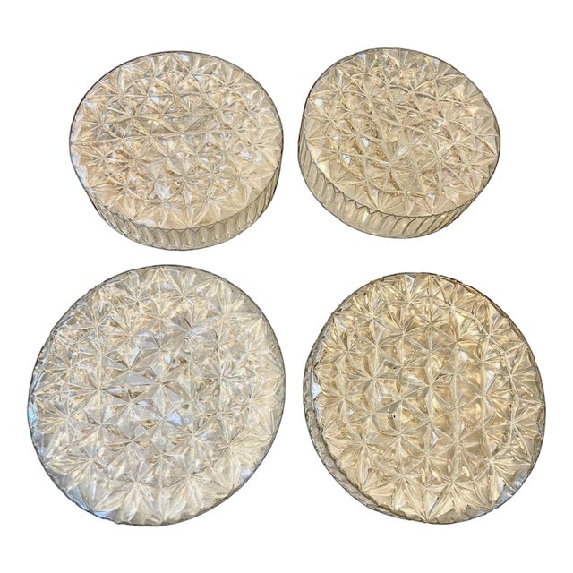 Mid-Century Round Clear Cut Glass Sconces or Flush Mounts, Germany, 1960, Set of 4 For Sale