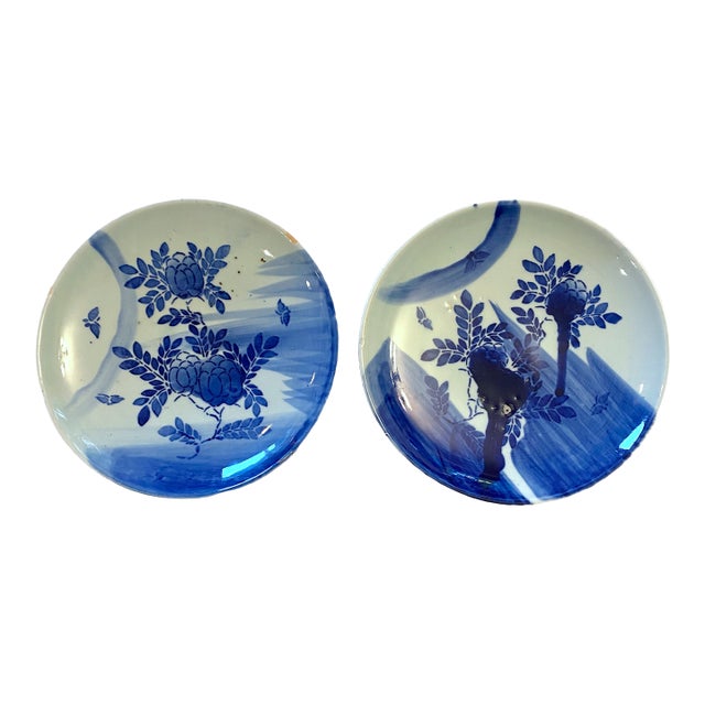 Antique Japanese Edo 19th Century Pair of Blue and White Plates For Sale