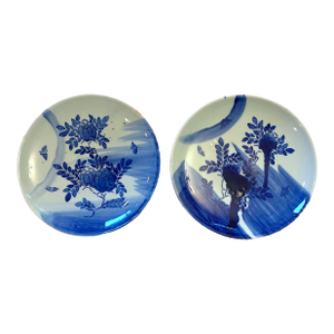 Antique Japanese Edo 19th Century Pair of Blue and White Plates