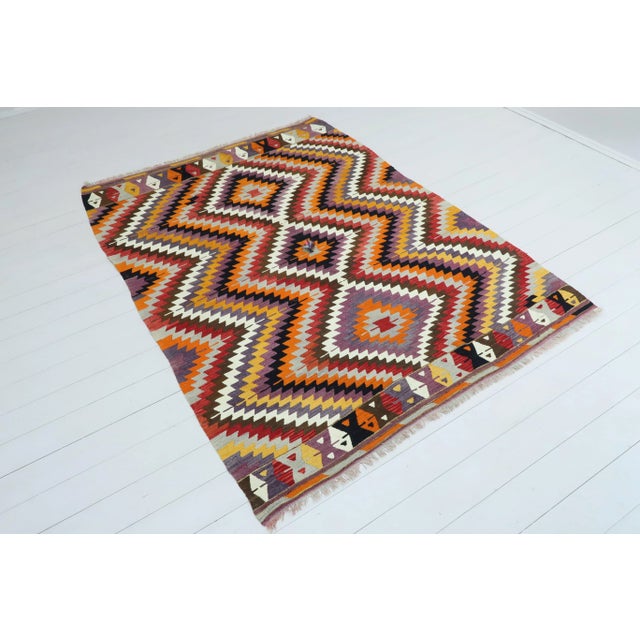 Art Deco Vintage Turkish Kilim Rug- 5′5″ × 7′3″ For Sale - Image 3 of 9