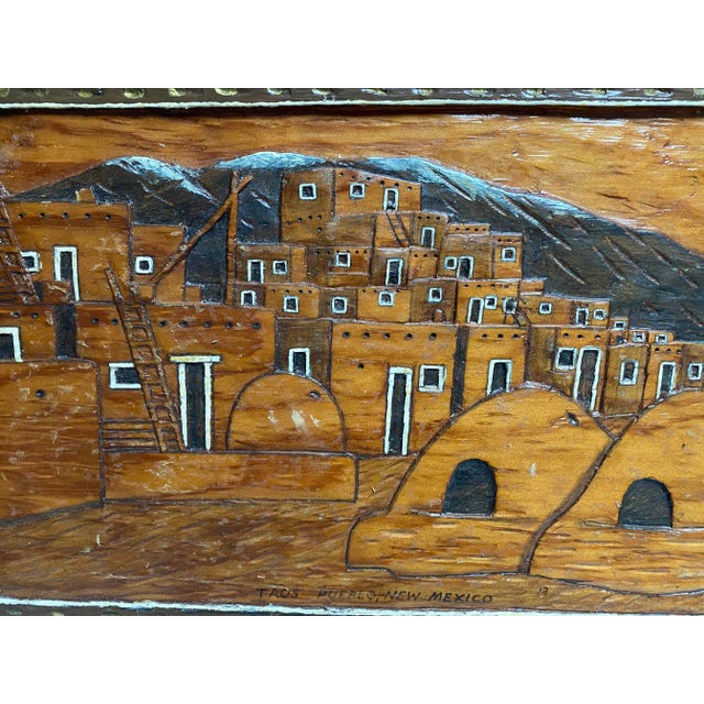 Hand Carved Taos Pueblo Wood Wall Panel Signed and Dated 1977 For Sale - Image 9 of 10