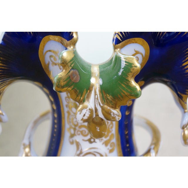 Pair Antique Old Paris Hand Painted Cobalt Blue Gilt Gold Floral Porcelain Vases For Sale - Image 16 of 18