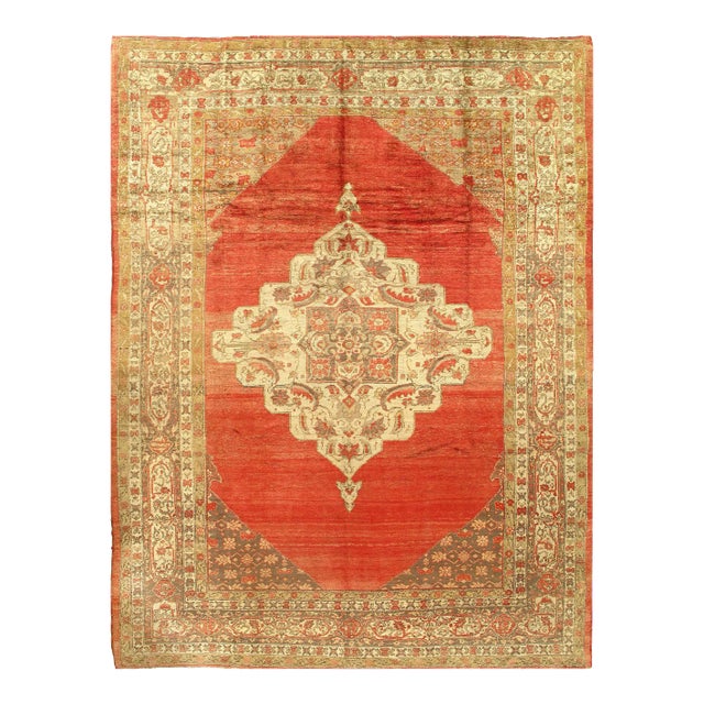 1900 - 1909 Rust Original Antique Turkish Oushak For Sale