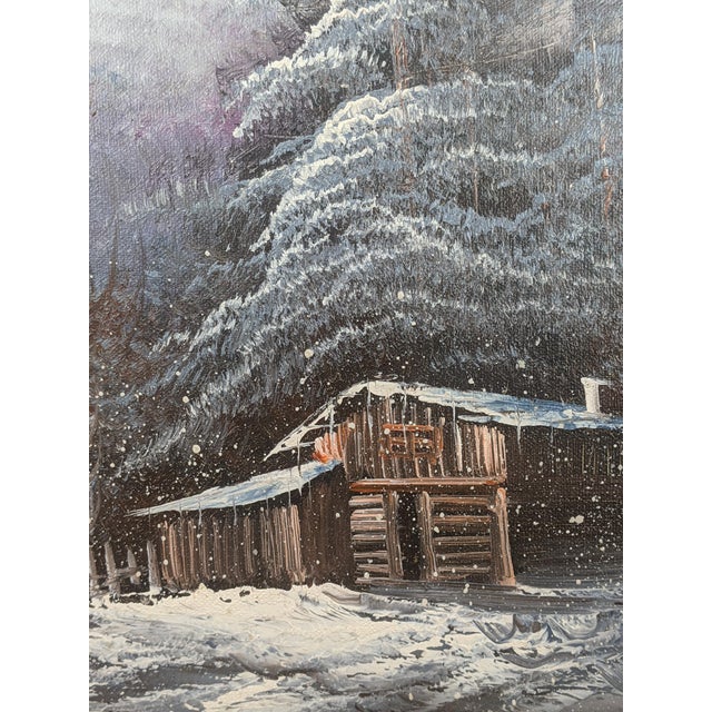 Vintage R. Scott Signed Winter Landscape Original Oil on Canvas, Framed For Sale - Image 15 of 18