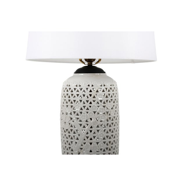 Mid-Century Modern Vintage Reticulated Blanc De Chine Table Lamps, a Pair For Sale - Image 3 of 15