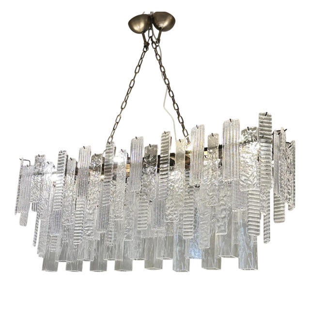 Italian Rectangular Strip Listelli Murano Glass Chandelier by Simoeng For Sale