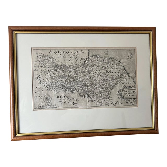 1607 Britannia, William Camden Antique Map - First Published Map of the North Riding, England - Printed 1607 For Sale