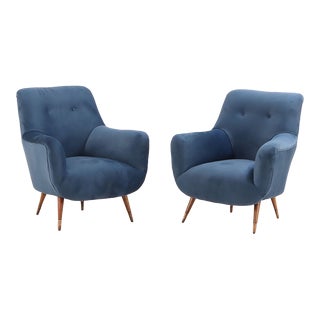 Pair of Italian Mid-Century Modern Upholstered Club Chairs For Sale