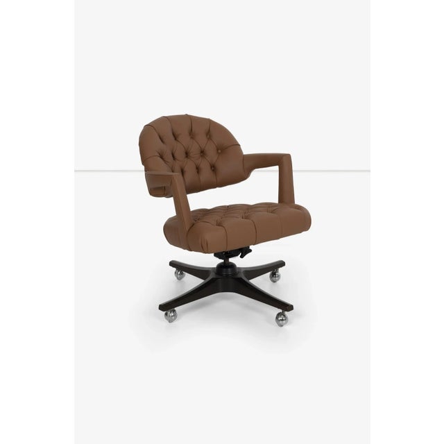 Edward Wormley for Dunbar Tufted Cantilevered Desk Chair in Spinneybeck Saddle L For Sale In Chicago - Image 6 of 13