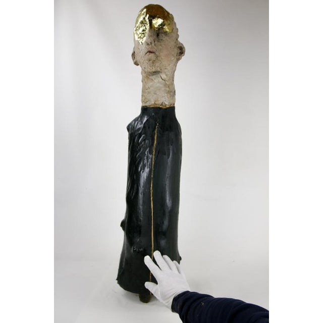 Figurative Mixed Media Bust Sculpture in Ceramic Oxides and Carved Fir by Óscar Aldonza Torres, 2021 For Sale - Image 3 of 16