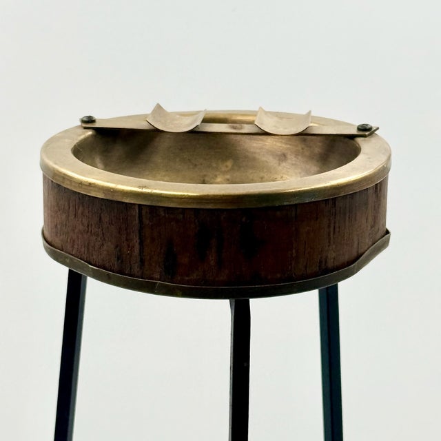 Metal Chrome Tripod Floor Ashtray with Blue Ceramic Bowl, 1960s For Sale - Image 7 of 11