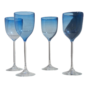 1980s Josh Simpson Art Glass Wine Glasses Hombre Cobalt Cerulean Blue, Signed- Set of 4