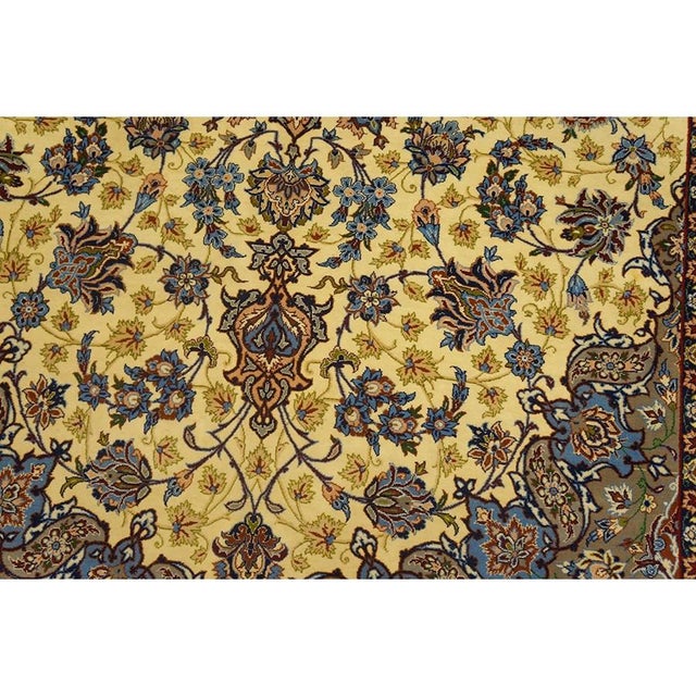 1950s 1950s Small Classic Beige Field Medallion Vintage Isfahan Wool Silk Carpet Rug For Sale - Image 5 of 12