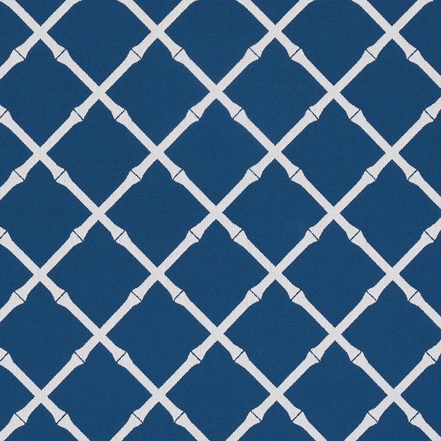 Sample - Schumacher Bamboo Trellis Indoor/Outdoor Fabric in Navy For Sale