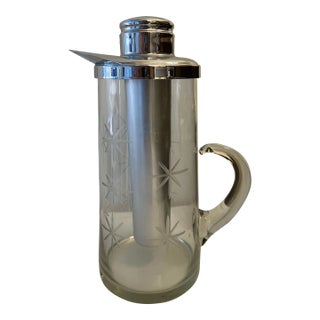 Vintage Mid-Century Modern Glass & Chrome Pitcher With Cooling Tube For Sale